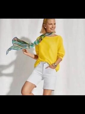 Cabi Buttercup Pullover Asymmetrical Boatneck Sweater - Yellow - Size M